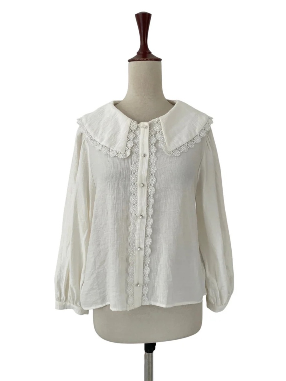 Zara White Lace Peter Pan Collar Blouse Size Small Cottagecore Romantic